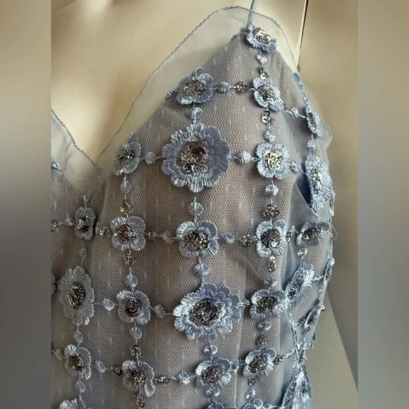 AIDAN MATTOX Blue Floral Spaghetti Strap Dress size 10 - Picture 4 of 8